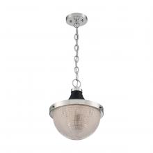 Nuvo 60/7070 - Faro - 1 Light Pendant with Clear Prismatic Glass - Polished Nickel and Black Accents Finish