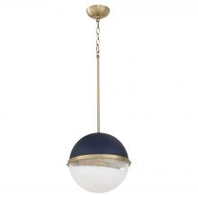  82-12-3280 - 12 inches Milky Glass Sphere, Blue, Aged Brass