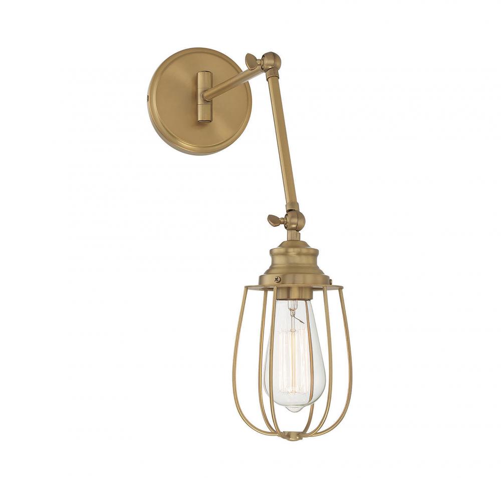 1-Light Adjustable Wall Sconce in Natural Brass