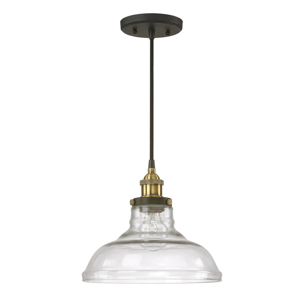 1-Light Pendant in Bronze and Brass with Clear Glass Shade
