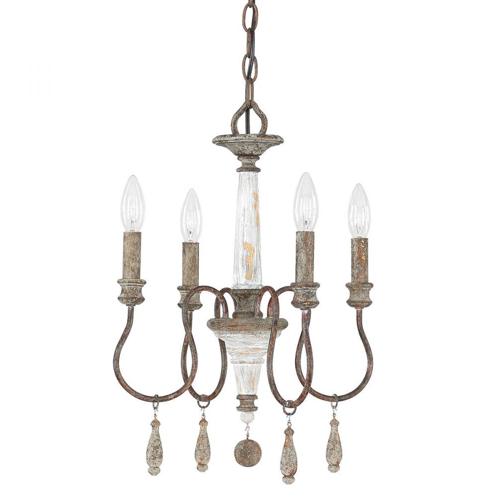 4-Light Chandelier in Distressed Grey and White French Antique