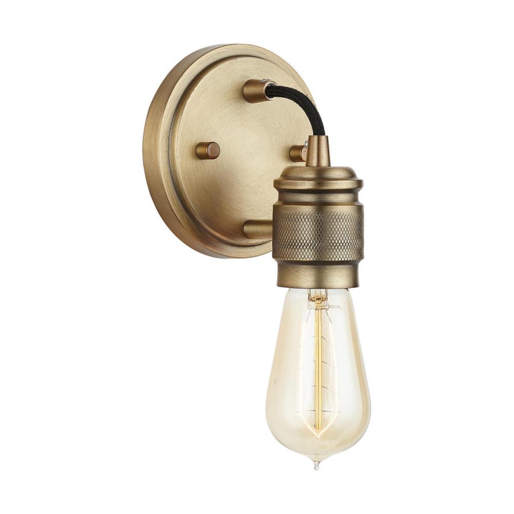 1-Light Industrial Sconce Bulb Only in Aged Brass