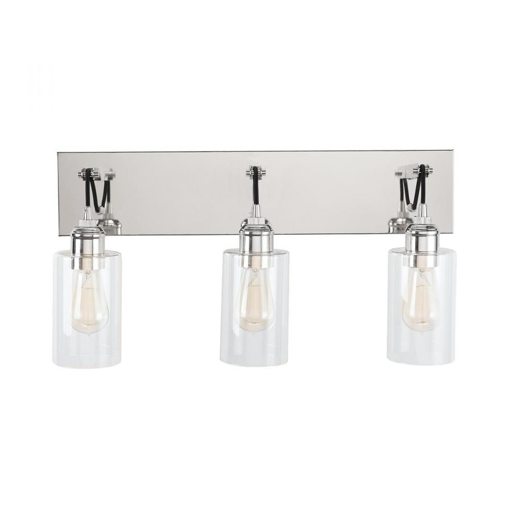 3-Light Clear Glass Vanity in Polished Nickel