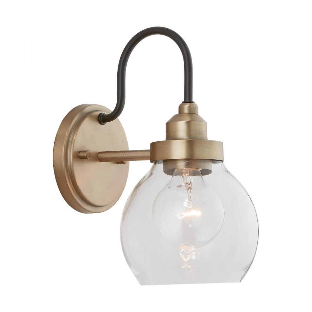 1-Light Clear Glass Sconce in Aged Brass