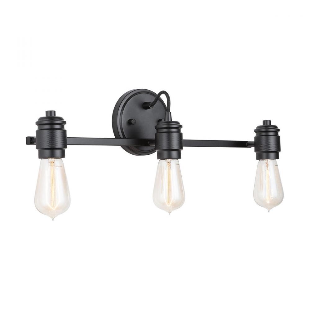 3-Light Industrial Bulb Only Vanity in Matte Black