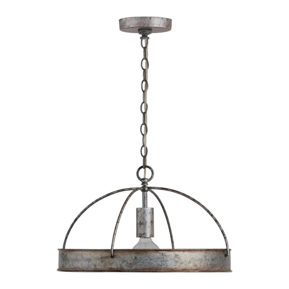 1-Light Pendant in Antiqued Galvanized Metal with Rustic Cage Dome Shade