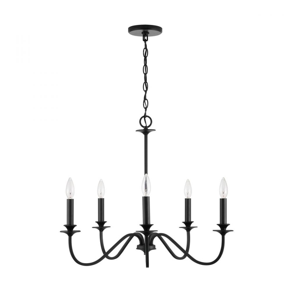 5-Light Chandelier in Matte Black with Decorative Double Bobeches