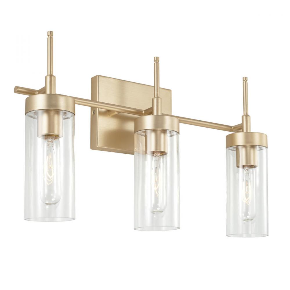 3-Light Vanity in Soft Gold with Clear Glass