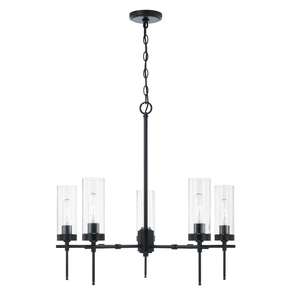 5-Light Chandelier in Matte Black with Clear Glass