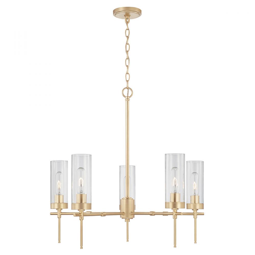 5-Light Chandelier in Soft Gold with Clear Glass