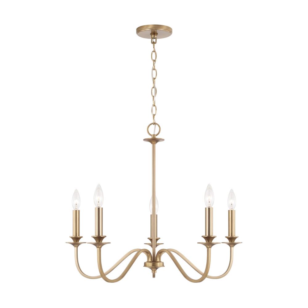 5-Light Chandelier in Matte Brass with Decorative Double Bobeches