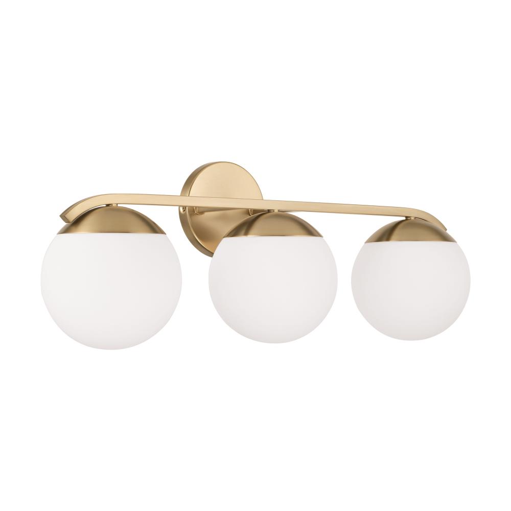 25.50"W x 9.50"H 3-Light Vanity in Matte Brass with Soft White Glass Globes