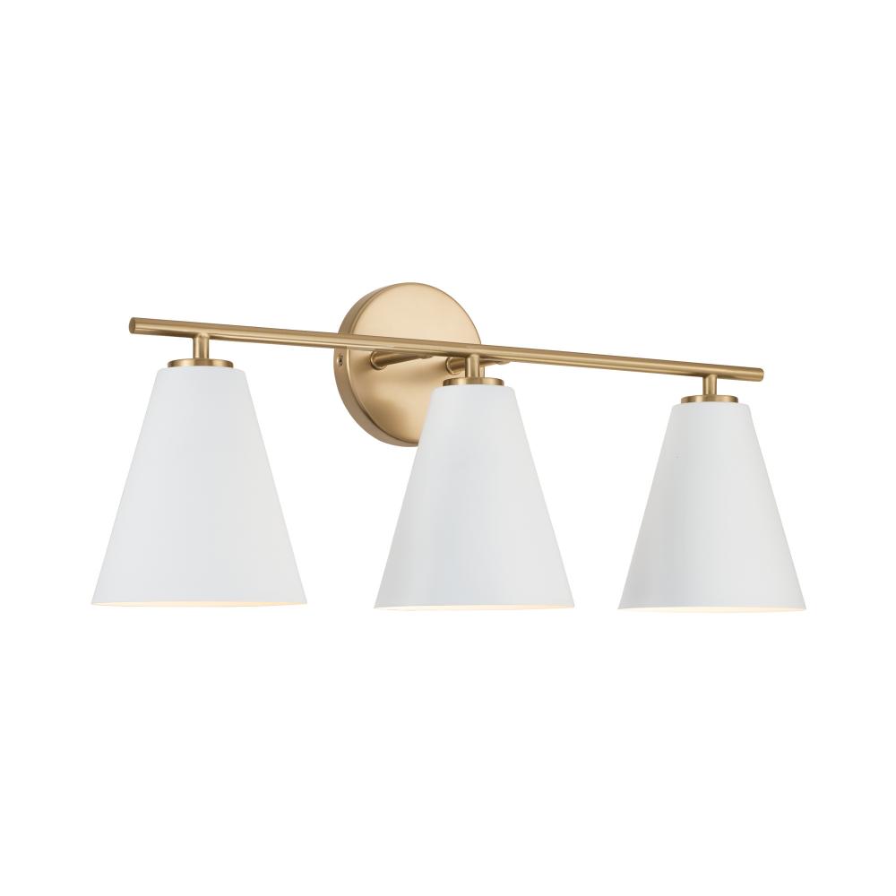 24"W x 10"H 3-Light Vanity in Matte Brass and White