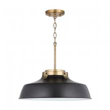 Austin Allen & Co. 9D331A - 1-Light Industrial Metal Shade Pendant - Matte Black and Aged Brass with White Interior