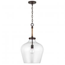 Austin Allen & Co. 9F370A - 1-Light Clear Seeded Glass Tapered Urn Pendant with Natural Jute Rope Accent in Bronze