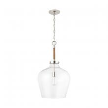 Austin Allen & Co. 9F371A - 1-Light Clear Seeded Glass Tapered Urn Pendant with Natural Jute Rope Accent in Nickel