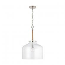 Austin Allen & Co. 9F373A - 1-Light Clear Seeded Glass Wide Cloche Pendant with Natural Jute Rope Accent in Nickel